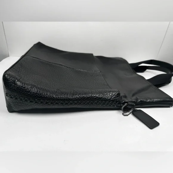 Coach Leather Charles Foldover Tote Bag Black Large